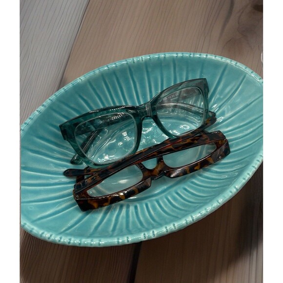 Italian Turquoise Majoliche Jessica Dimpled Oval Serving Bowl Dish Trinket 9x6 - Picture 4 of 4